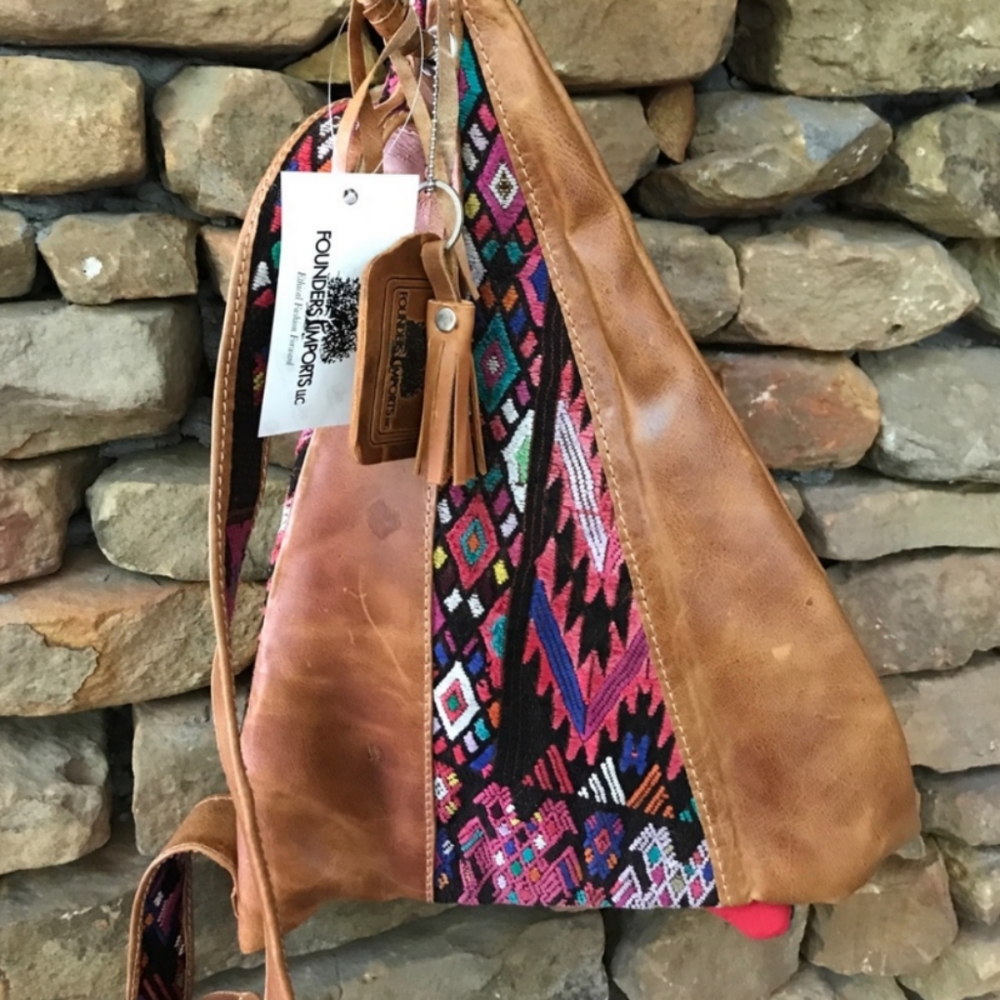 Triangle Tapestry & Leather Sling Bag
